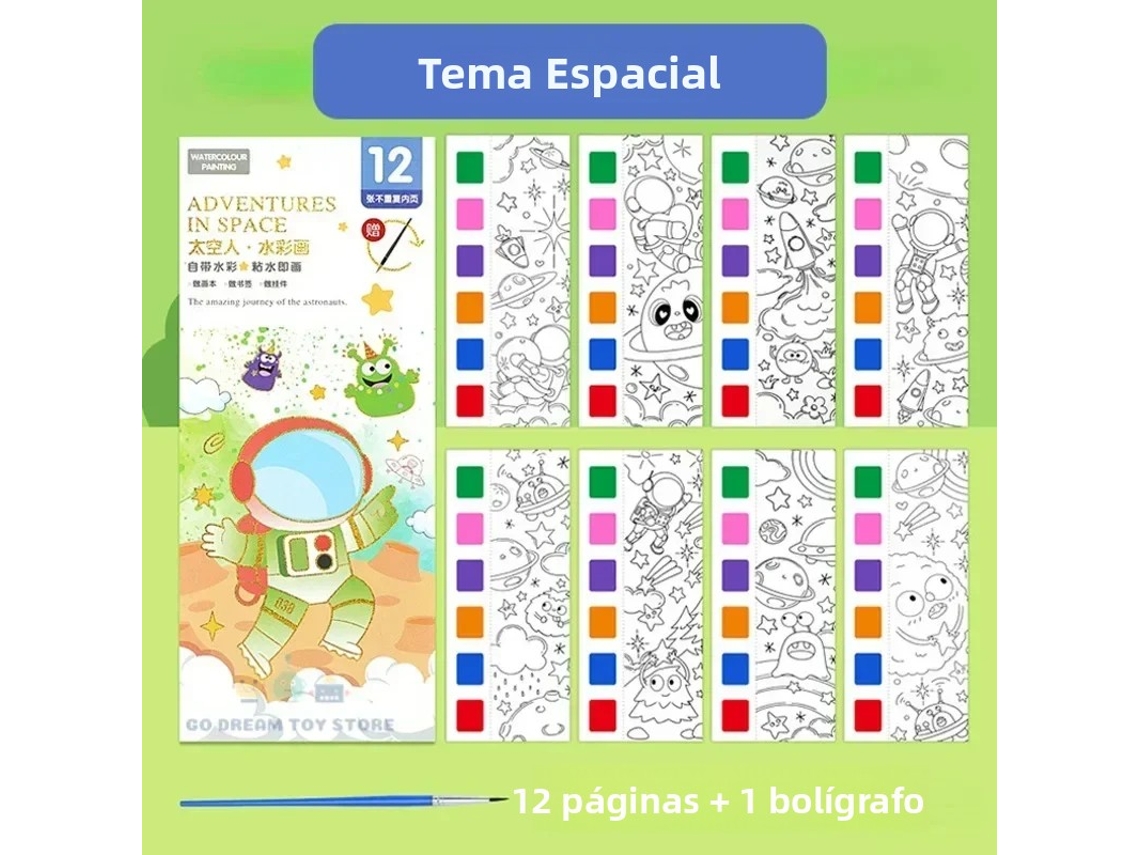 (espacio) Libro De Pintura Con Acuarela, Que Incluye Pinceles De Acuarela, Pinturas Gouache Y Garabatos.
