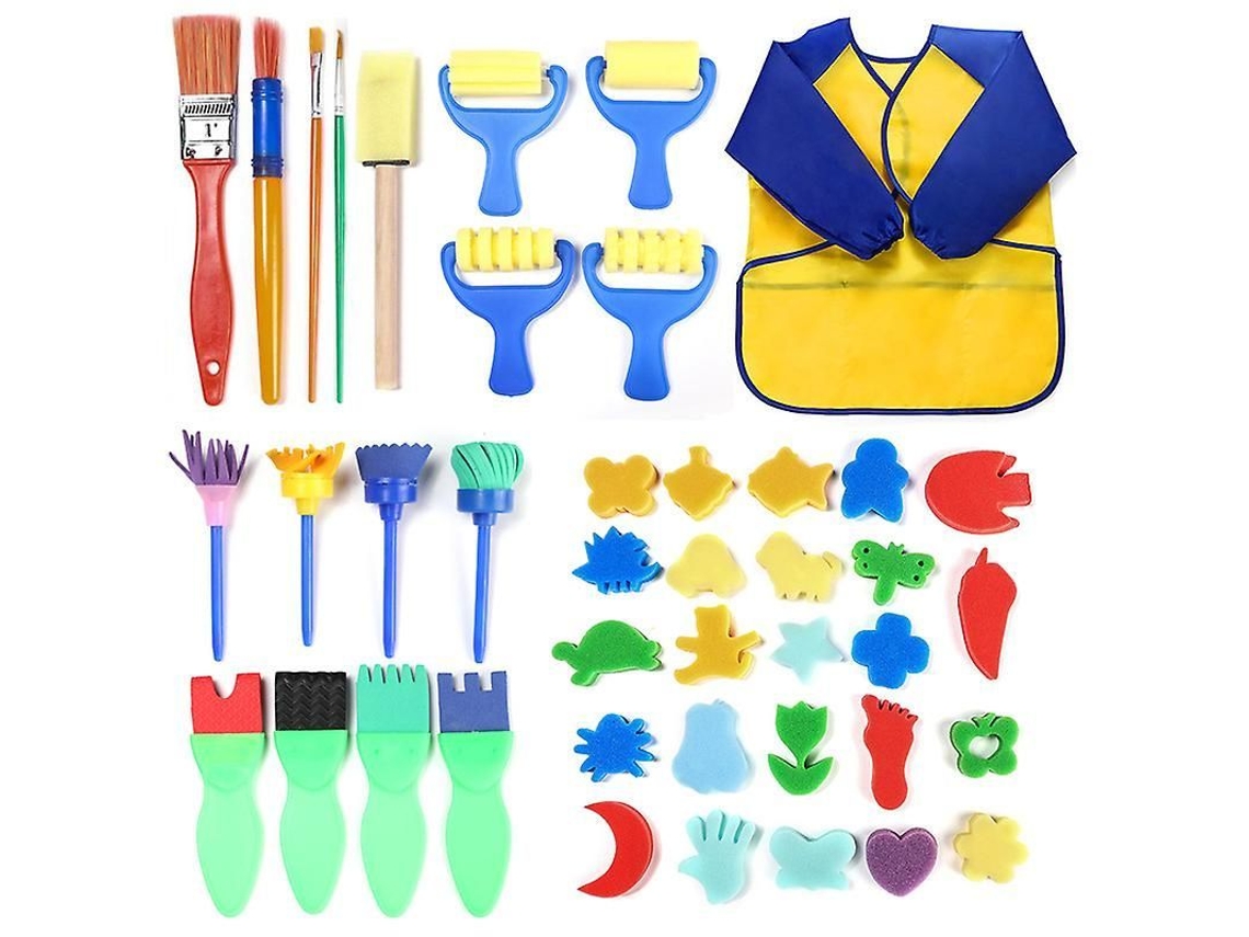 Set De 42 Piezas De Sellos De Esponja Con Pinceles Para Manualidades Infantiles - Diseños Aleatorios Multicolor