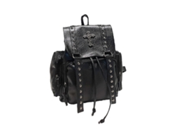 Mochila multifuncional con detalles de remaches, confeccionada en piel sintética, ideal para el colegio y el día a día. Negra.