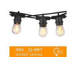 Guirnalda De Luces Led Decorativas Para Jardín Tomshine, 16 M, 15 Casquillos E26, Ip65, 2700k.