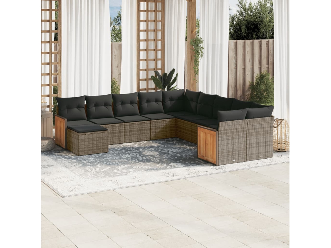 Conjunto de sofá de jardín de 11 piezas con cojines, ratán gris, DKD Home Decor