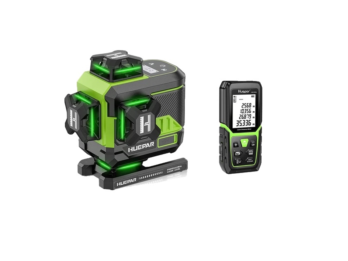 Nivel láser, 16 líneas, conectividad Bluetooth, juego de 4 con medidor