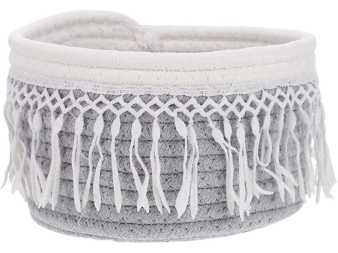 Cesta De Almacenamiento De Cuerda Tejida De Algodón Natural Con Borla Para Libros Juguetes Decoración 20.5*9.5cm