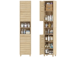 Armario Alto Para Baño Con Estantes Ajustables Puertas De Lamas Apertura Por Presión 34x23x170 Cm Natural
