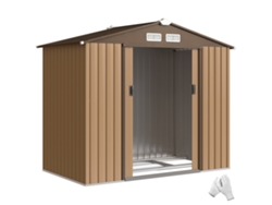 Caseta de jardín de 213x130x185cm, caseta de jardín metálica para exteriores con 2 puertas correderas y 4 ventanas, color marrón claro, PMM CAPITALI