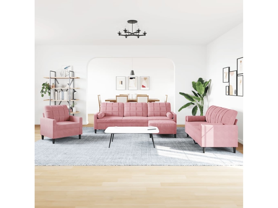 Juego De Sofás Con Cojines 4 Piezas Terciopelo Rosa