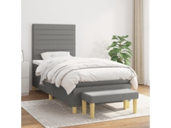 Cama Box Spring Con Colchón Tela Gris Oscuro 100x200 Cm