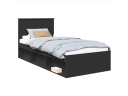 Cama Individual | Estructura De Cama Negro 75 X 190 Cm Madera De Ingeniería