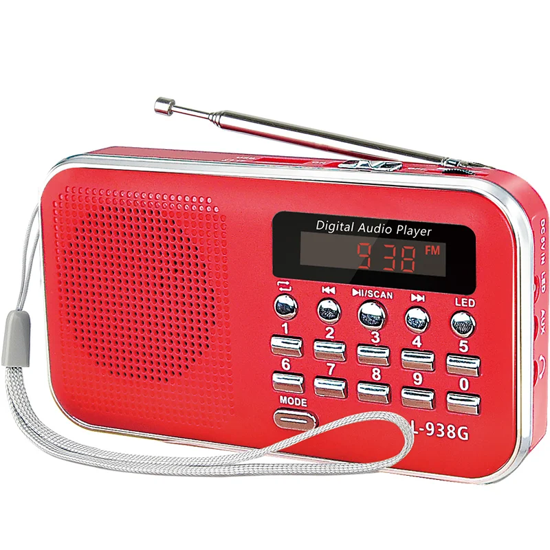 (rojo) Radio Fm Con Ranura Para Tarjeta Tf, Puerto Usb Y Entrada Aux, Equipada Con Una Batería Recargable De 1200 Mah.