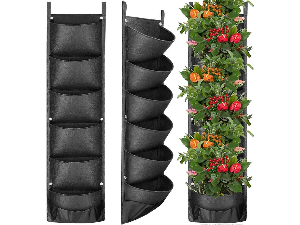 Bolsas De Plantas, Maceta Vertical De Pared Con 6 Bolsillos Actualizada Para Jardín, Césped Y Cerca De Plantas
