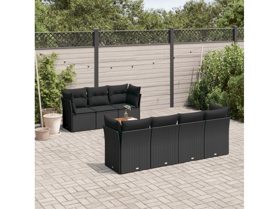 Conjunto de sofá de jardín de 8 piezas con cojines en mimbre sintético negro de DKD Home Decor
