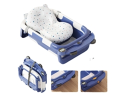 Bañera para bebé, diseño plegable, control de temperatura, azul.