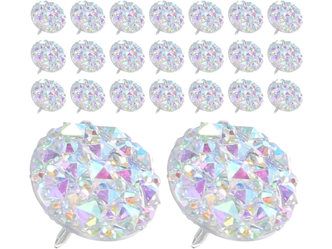 Juego De 60 Chinchetas Redondas Con Diamantes De Imitación En Resina Brillante, 30 Piezas Por Caja.