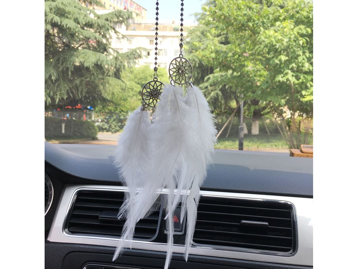 2026-colgante Para Espejo Retrovisor De Coche, Atrapasueños De Plumas Y Cristal Blanco