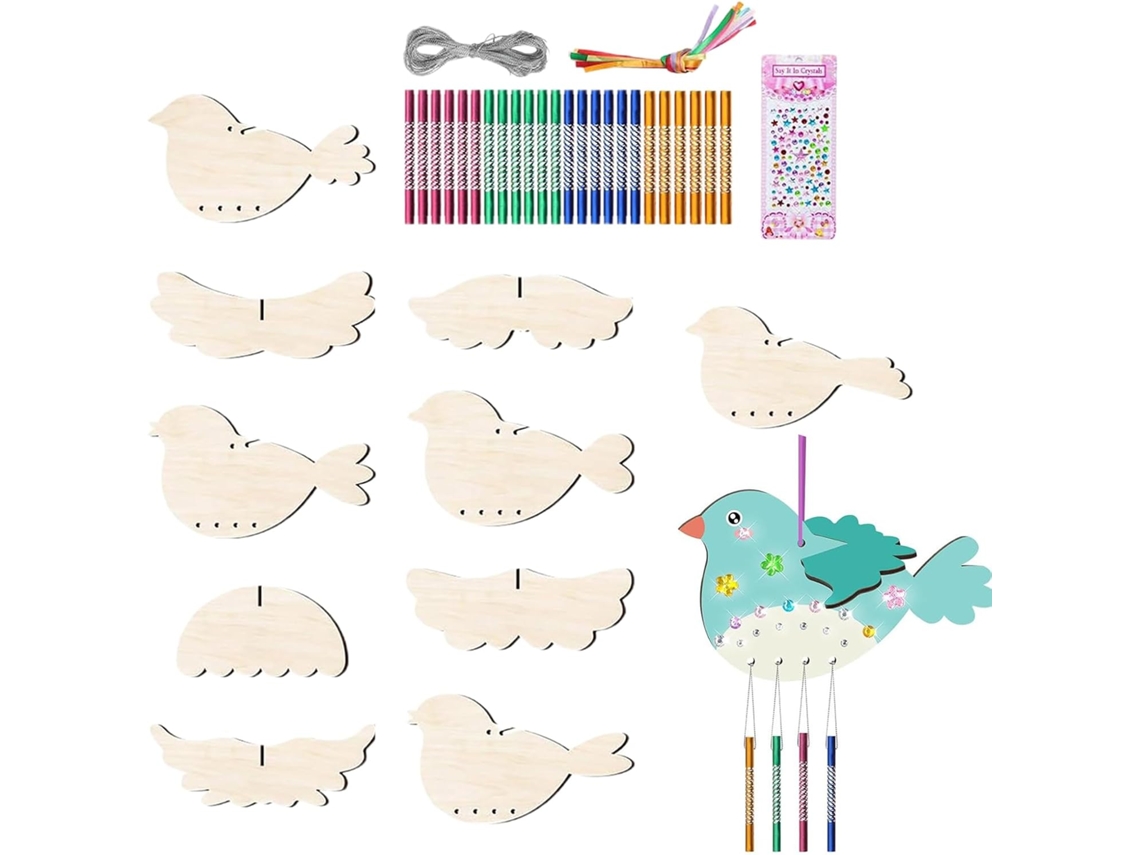 Kit De Campanillas De Viento Con Forma De Pájaro En 3d: Kit De Manualidades De Madera Para Armar, Pintar Y Ensamblar.