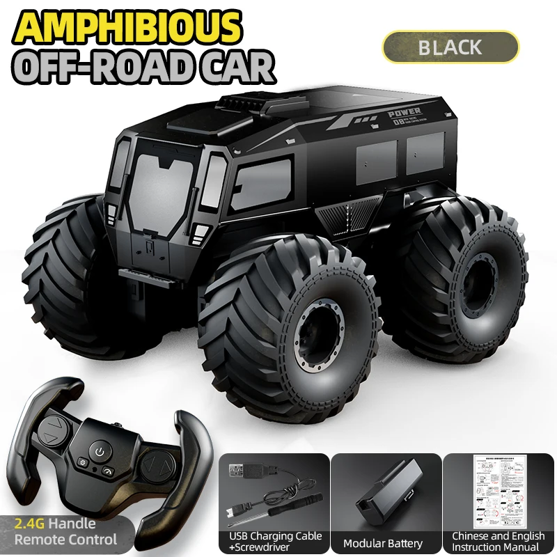 Vehículo Todoterreno Anfibio 4x4 Con Control Remoto, 2,4 G, Resistente Al Agua, Color Negro
