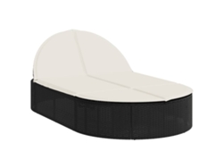 Chaise longue doble con cojines de mimbre, color negro, EXCLUSIVA DE LA CASA