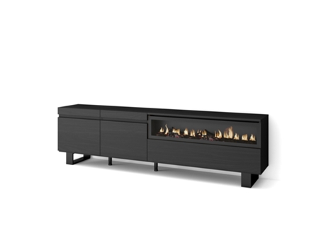 Mueble TV Televisión 200x57x35cm Para TV hasta 80 Chimenea eléctrica Diseño industrial Negro