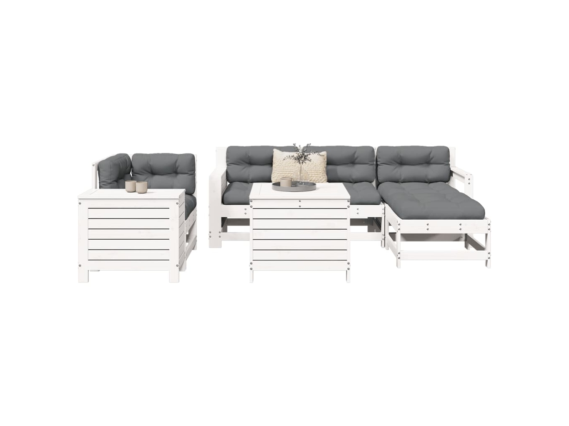 Conjunto de sofás de jardín de 7 piezas en pino macizo y blanco DKD Home Decor