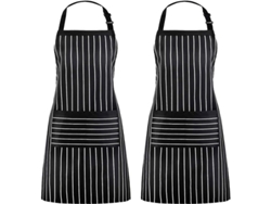 2026da-delantal De Rayas Ajustable Con 2 Bolsillos, Unisex Para Cocina Chef Pareja Barbacoa Pintura, Negro (2 Pack)