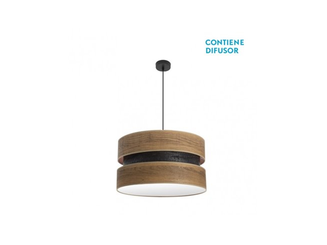 Lámpara colgante Colet 2x27 cm, color negro/madera oscura, 50 x 50 cm, Fabrilamp