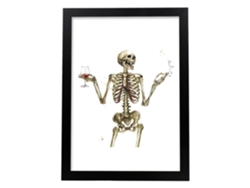 Póster NACNIC Chico Esqueleto Bebiendo Vino con Imagenes de Calaveras.
