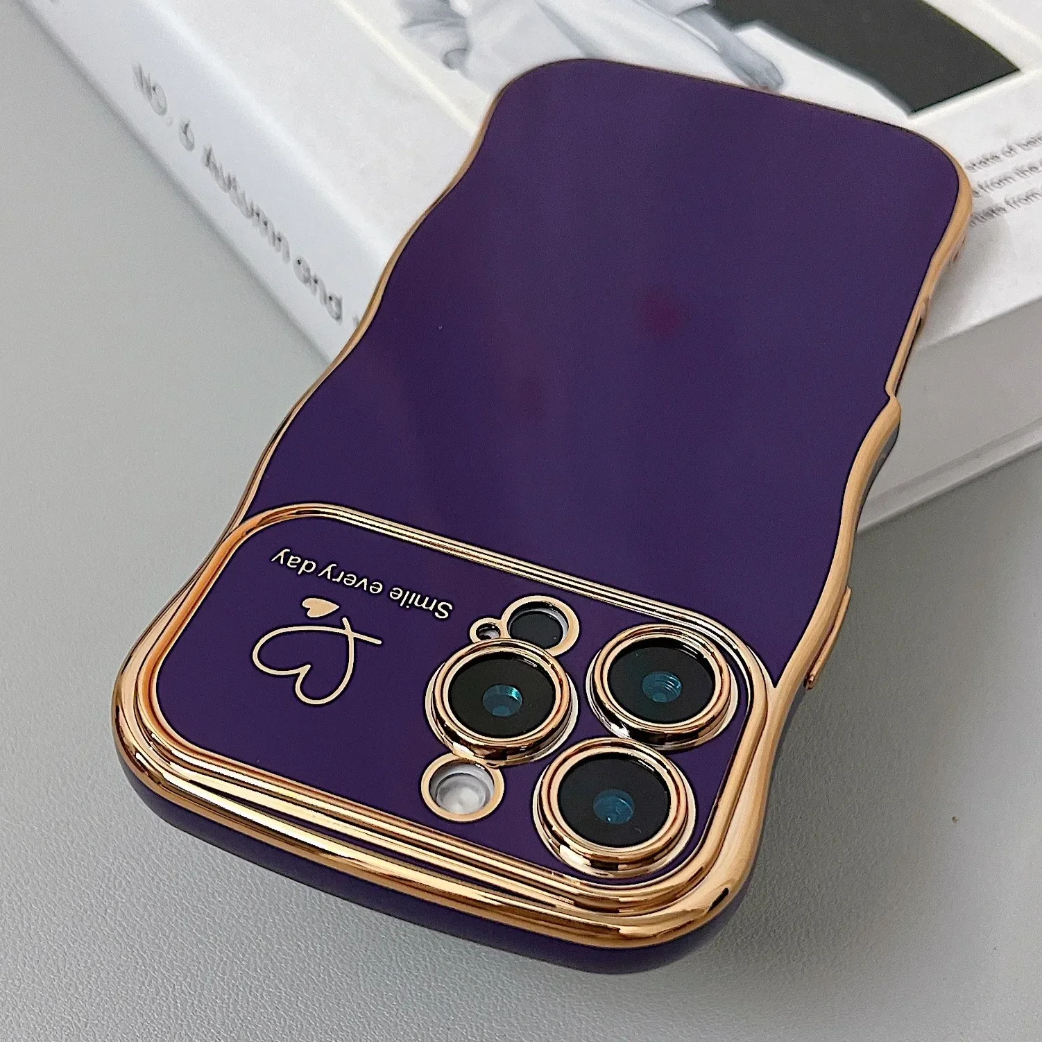 (iphone 16 Plus, Morado Oscuro) Funda Blanda De Tpu Galvanizada Con Forma De Corazón Ondulado, Apta Para Iphone, Protección A Prueba De Golpes.