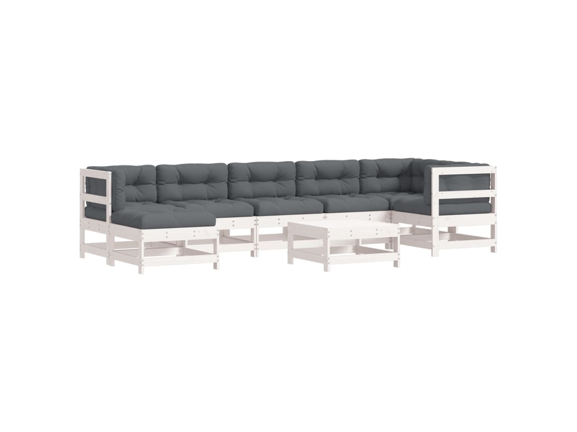 Conjunto 8 de muebles jardín VIDAXL y cojines madera maciza blanco