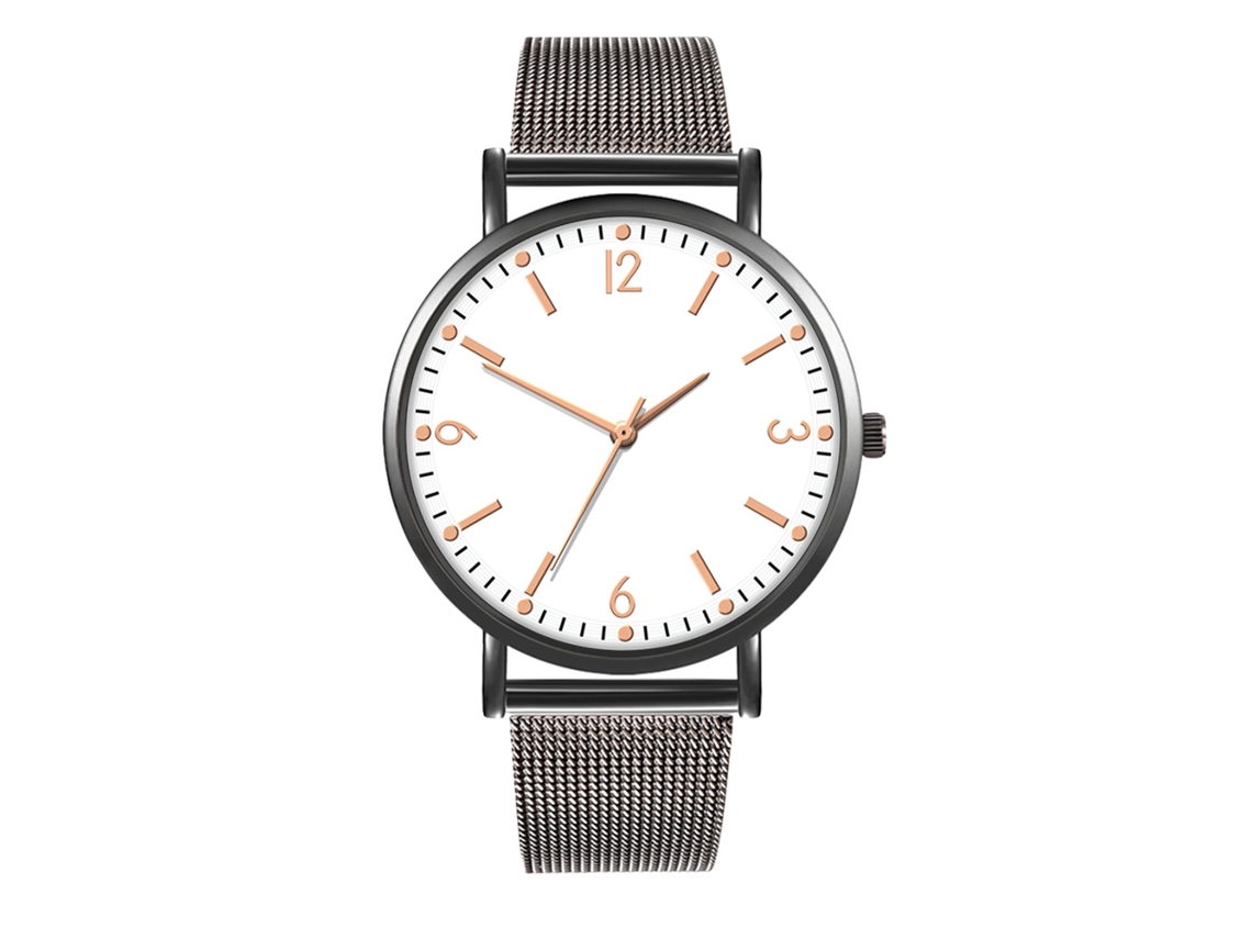 Reloj De Pulsera Unisex De Moda Con Correa De Malla, Estilo Casual Sencillo, Blanco Y Negro.