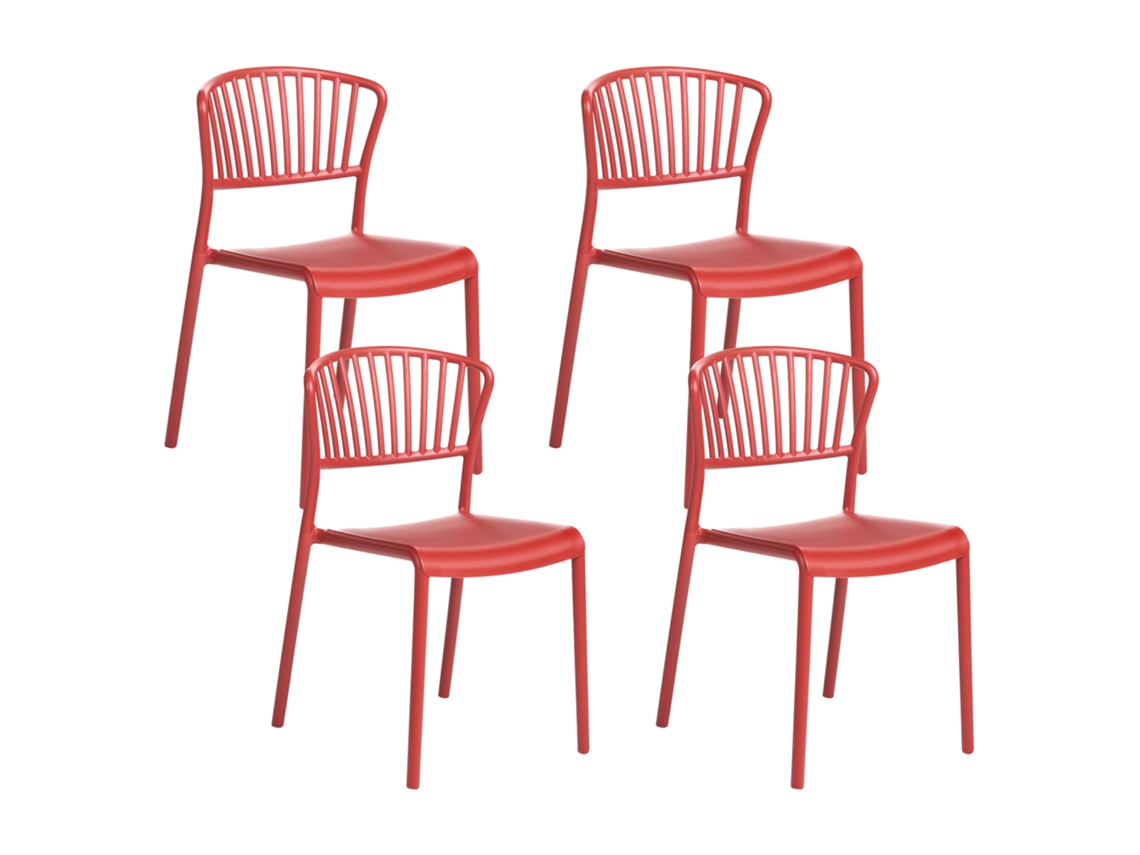 Conjunto de sillas Beliani Gela para uso interior y exterior, fabricadas en polipropileno rojo, 45x50x78 cm