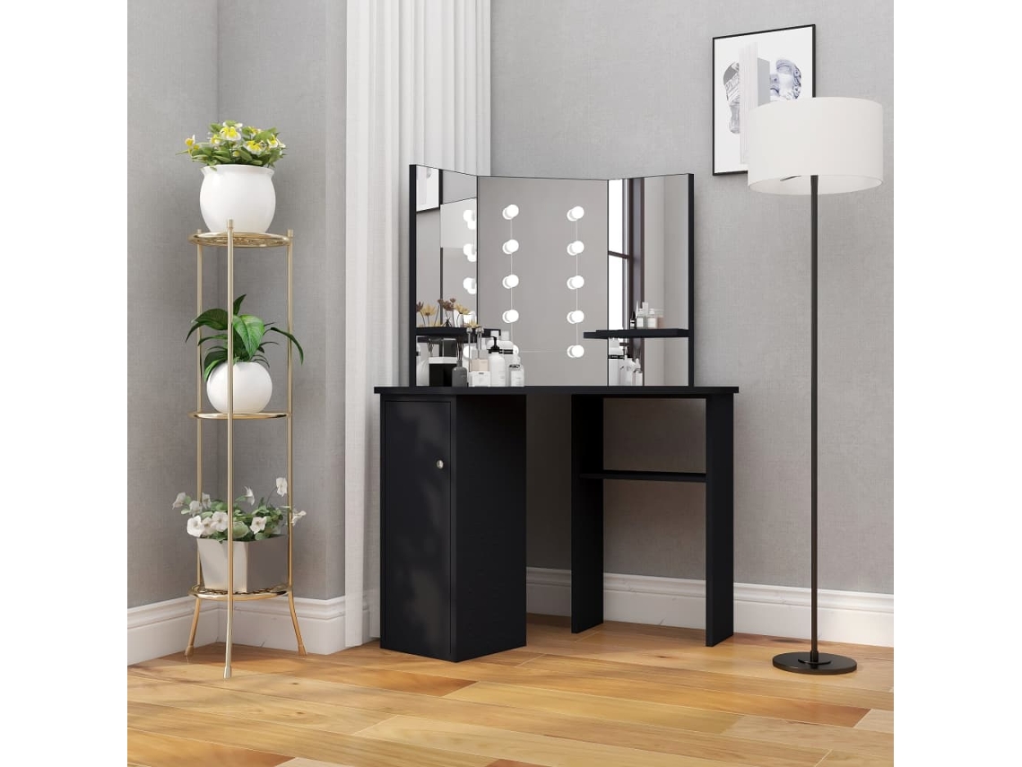 Tocador | Mesa De Vestidor De Esquina Con Led Negro 111x54x141,5 Cm