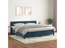 Cama Box Spring Con Colchón Terciopelo Azul Oscuro 200x200 Cm