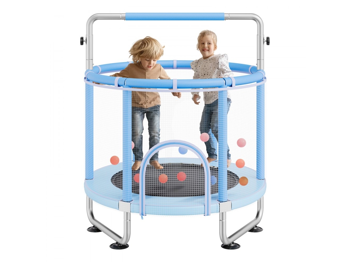 Trampolín infantil ajustable con red protectora y accesorios Tekmaquinas