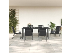 Conjunto de comedor de jardín de 7 piezas en acero y textileno negro Dkd Home Decor