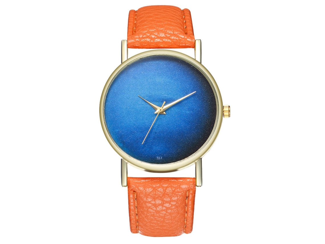 Reloj De Cuarzo Con Correa De Cuero Pu Estampado Cielo Estrellado Unisex Casual Naranja