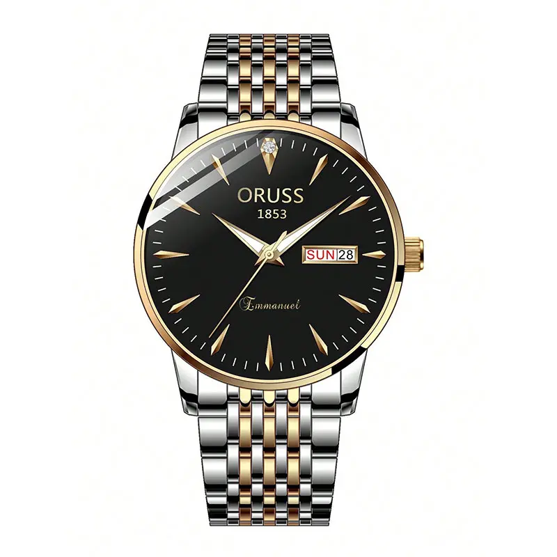 Reloj De Cuarzo Para Hombre Con Esfera Sencilla, Doble Ventana De Calendario, Agujas Luminosas Y Resistencia Al Agua.