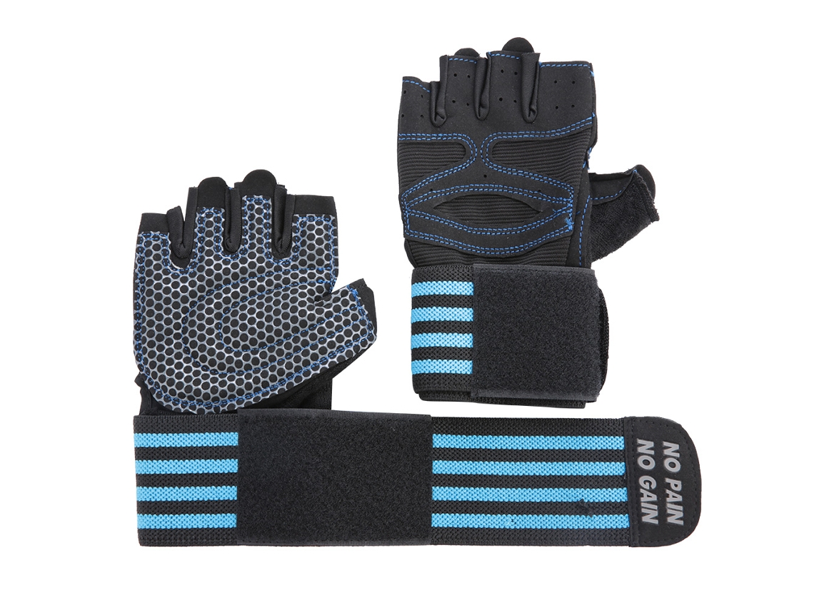 Guantes deportivos de silicona para fitness y culturismo, de medio dedo, azules, talla M