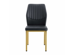 Juego De 4 Sillas De Comedor - Estilo Ligero-lujoso, Respaldo De Pu Negro Con Grabado Vertical + Patas Metálicas Doradas - Negro+dorado