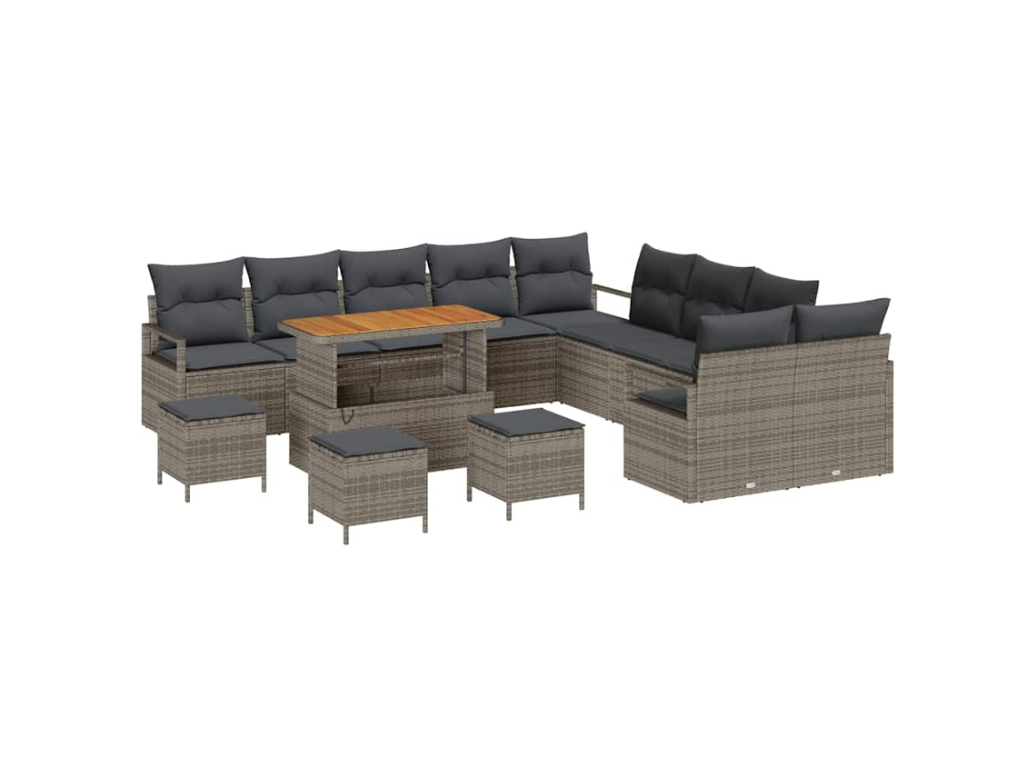 Maison Exclusive - Conjunto de sofás de jardín con cojines, 14 piezas, gris