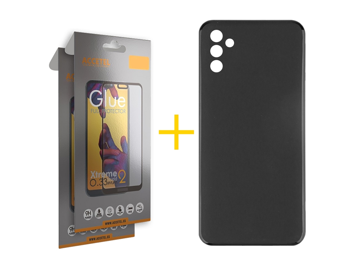 Pack 2 X Película de Vidrio Templado Full + Funda ACCETEL para Samsung Galaxy A16 5G Silicona Liso Negro 