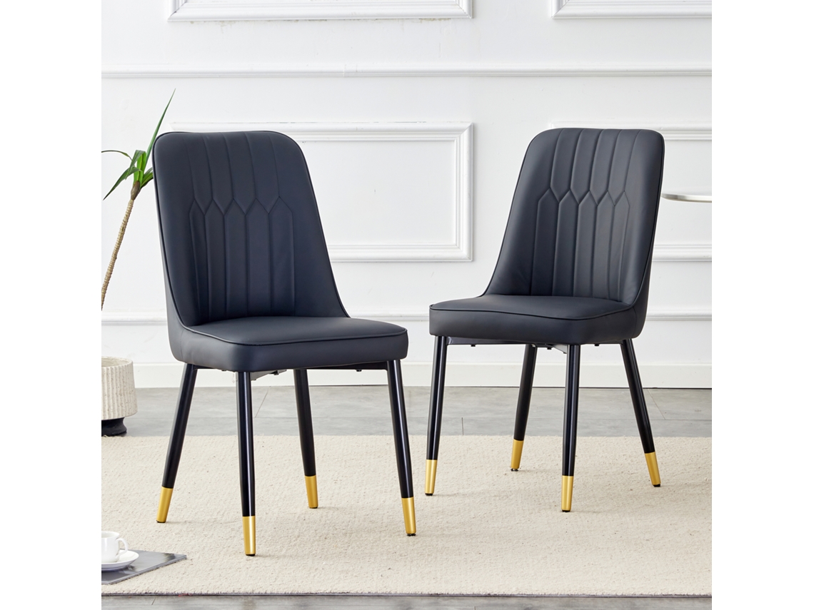 Silla Comedor 2 Uds - Moderna Con Respaldo Pu Y Patas Metal - Negro