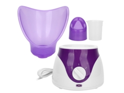 Humidificador generador de vapor facial morado para spa de la piel con nebulización, aromaterapia y accesorios incluidos.