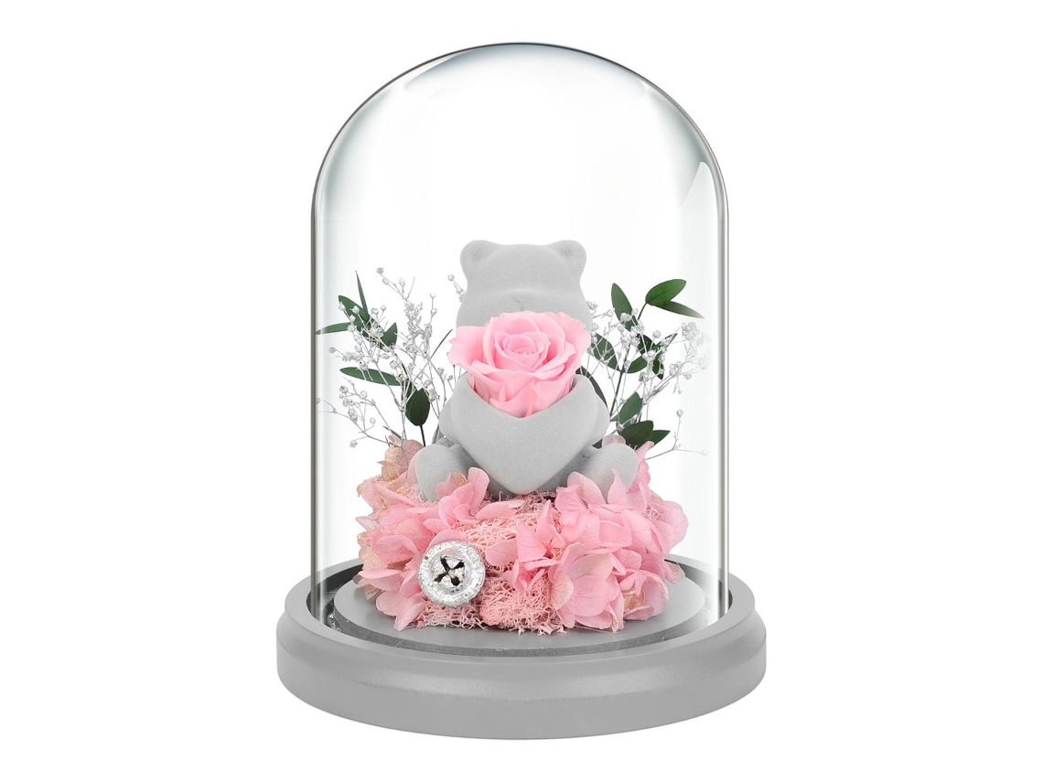Oso de peluche con rosas eternas, forro de felpa y tapa de cristal con luces. Regalos de cumpleaños para familiares y amigos.