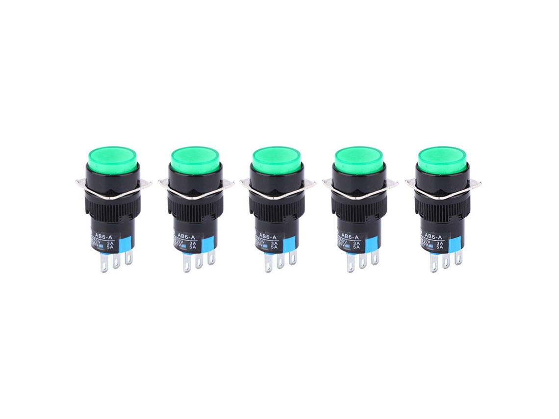 5 Interruptores De Botón Pulsador Autoblocantes De 3 Pines La16-11z Ab6 A, Accesorio Para Electrodomésticos Ecológico