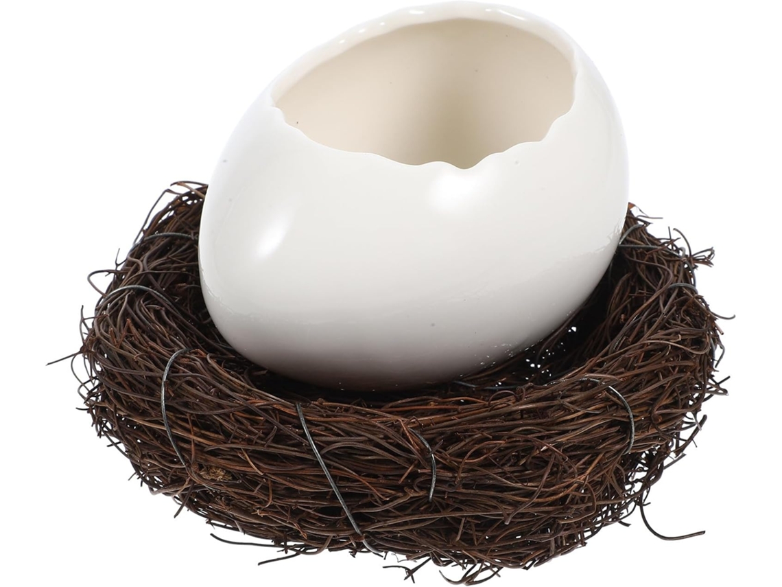 Cerámica Blanca Forma Cáscara Huevo Decoración Ratán Multifuncional Postres Ideal Bodas Almacenamiento Moderno