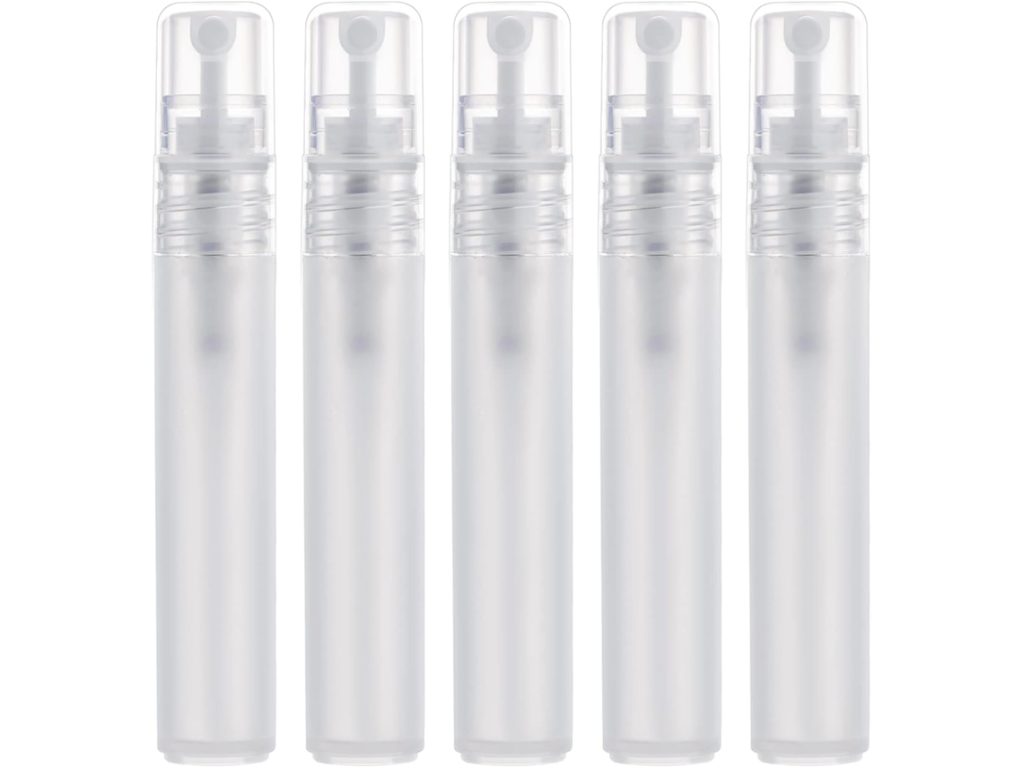 5 Atomizadores Perfume 8ml Blancos, Botellas Spray Viaje Plástico