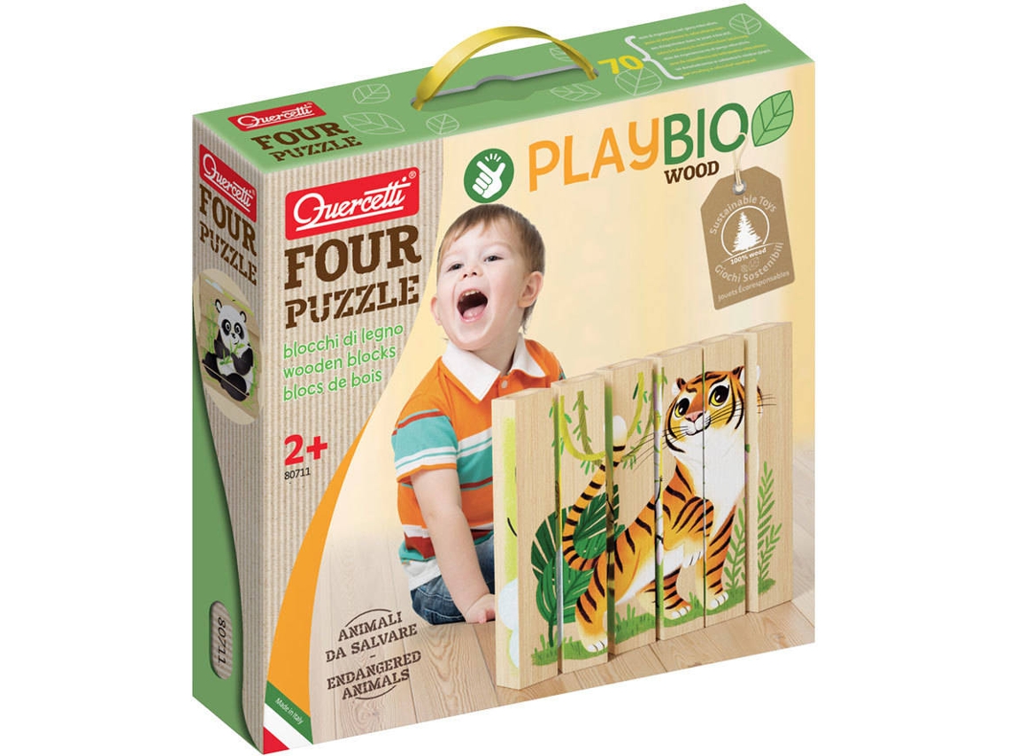 Juego Educativo QUERCETTI PLAYBIO Puzzle 4 Animales Selva 6 pzs (Edad Mínima: 2 Años - 30 x 29 x 7 cm)