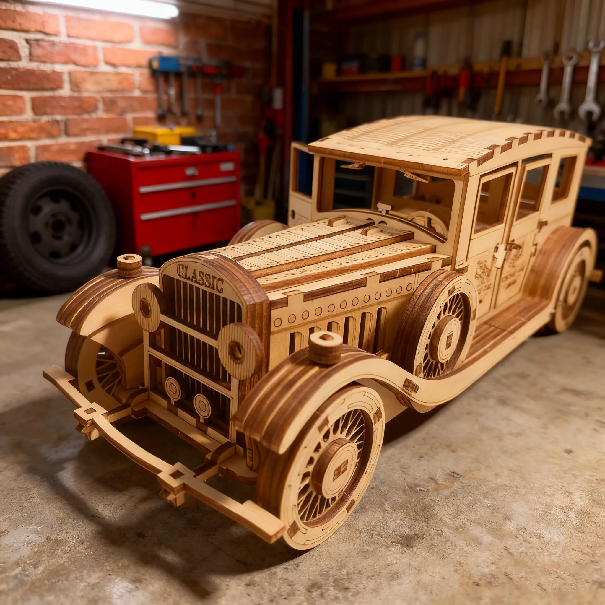 Rompecabezas De Madera 3d Modelo De Coche Retro, Decoración Exquisita