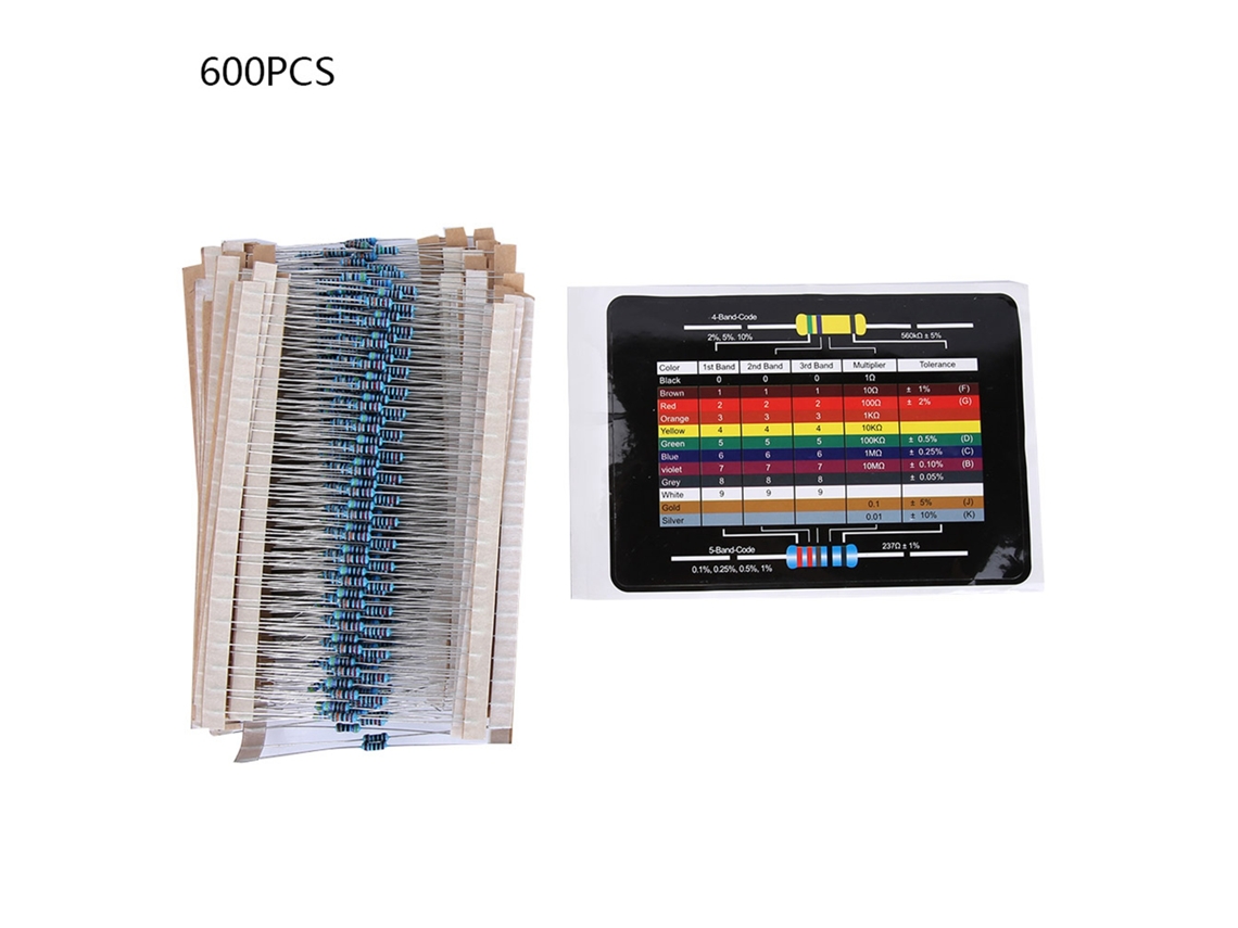 Kit De Resistencias De Película Metálica 1/4w 1% 30 Valores 10ω-1m 600 Piezas