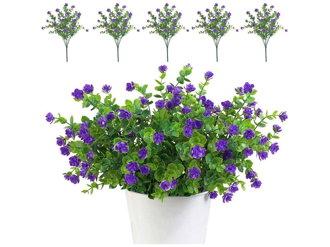2026altiro-5 Ramos De Flores Artificiales, Plantas Verdes Resistentes A Los Rayos Uv (moradas)